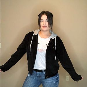 Black Corduroy Jacket w/ Gray Hoodie